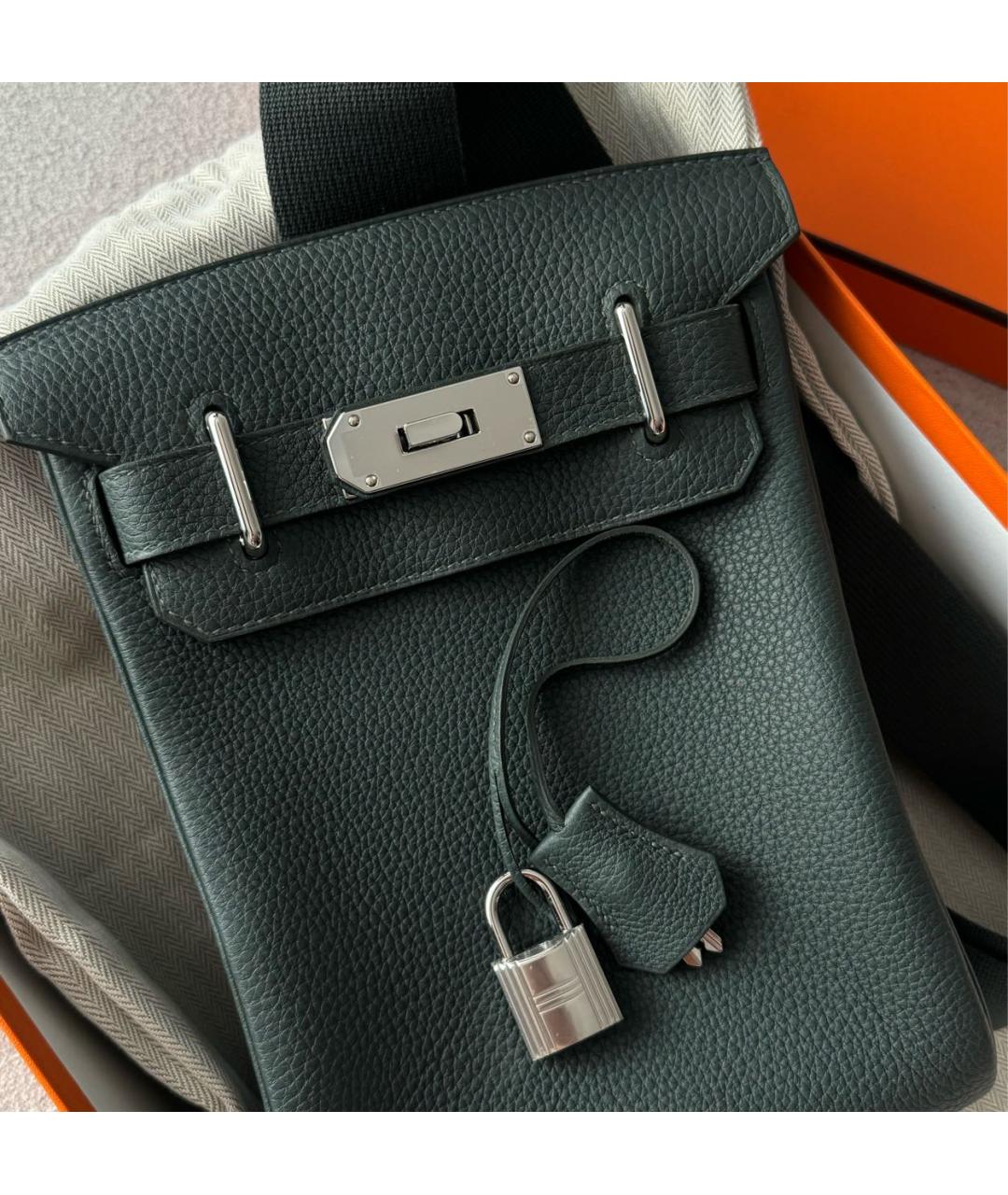 HERMES Антрацитовый кожаный рюкзак, фото 2