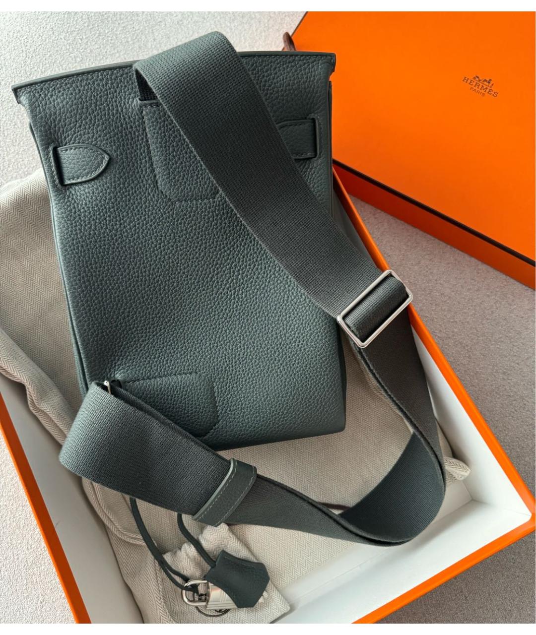 HERMES Антрацитовый кожаный рюкзак, фото 3