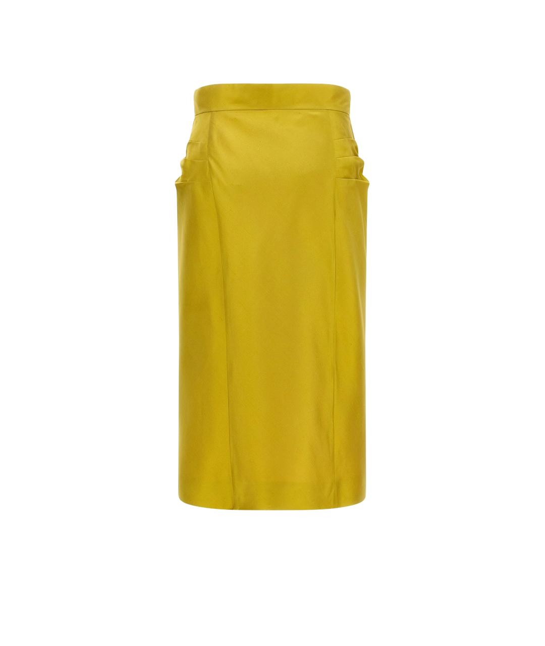 VALENTINO Желтая шелковая юбка миди, фото 1