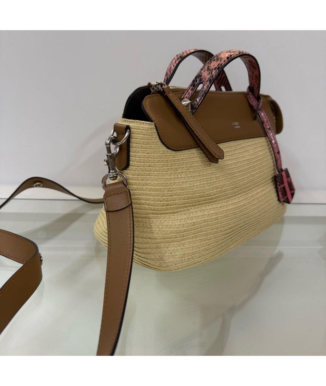 FENDI Бежевая пелетеная сумка тоут, фото 2