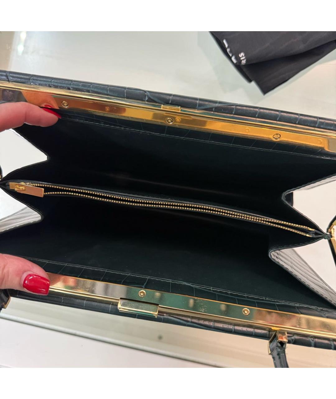 CELINE Зеленая кожаная сумка с короткими ручками, фото 5