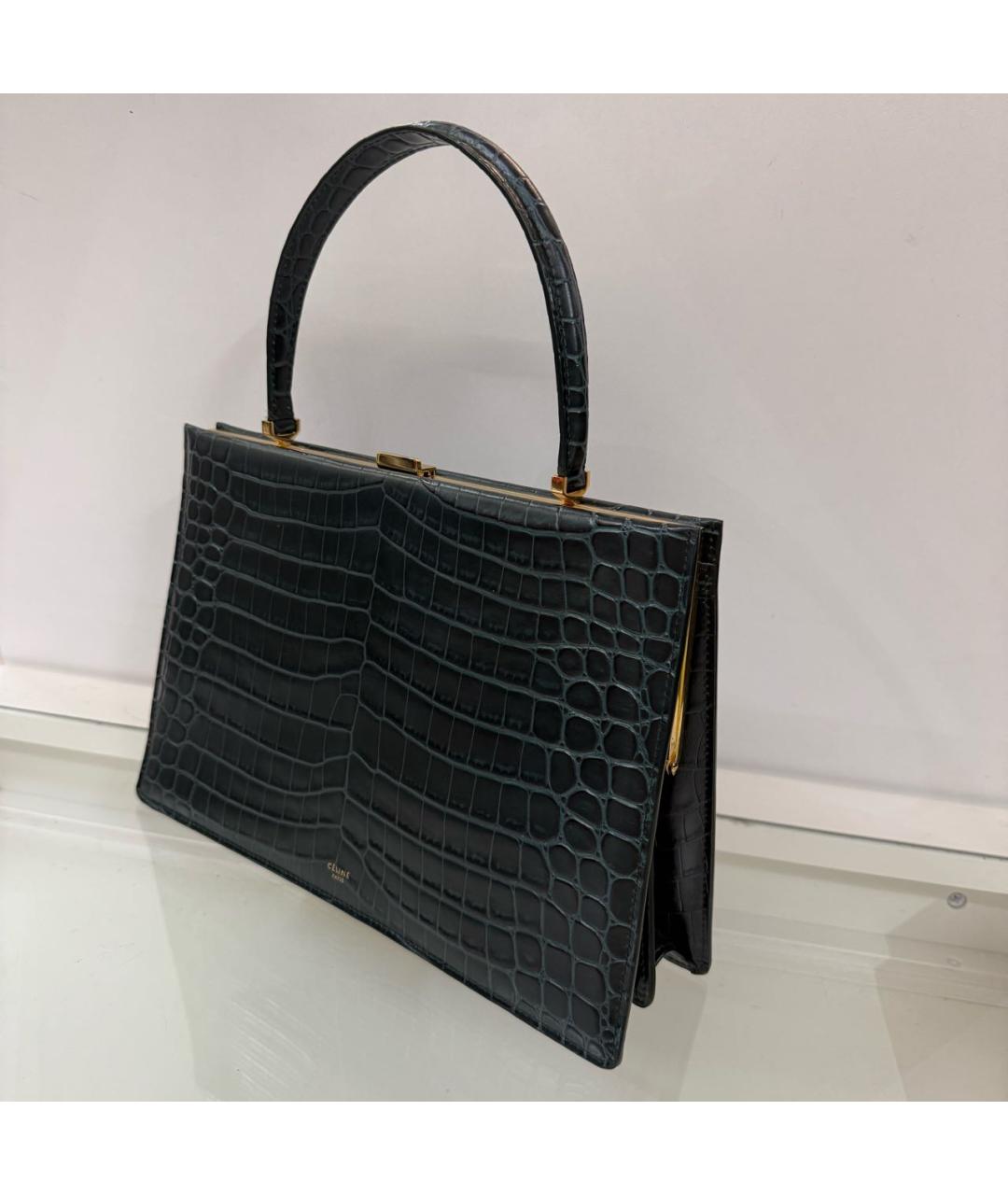 CELINE Зеленая кожаная сумка с короткими ручками, фото 3