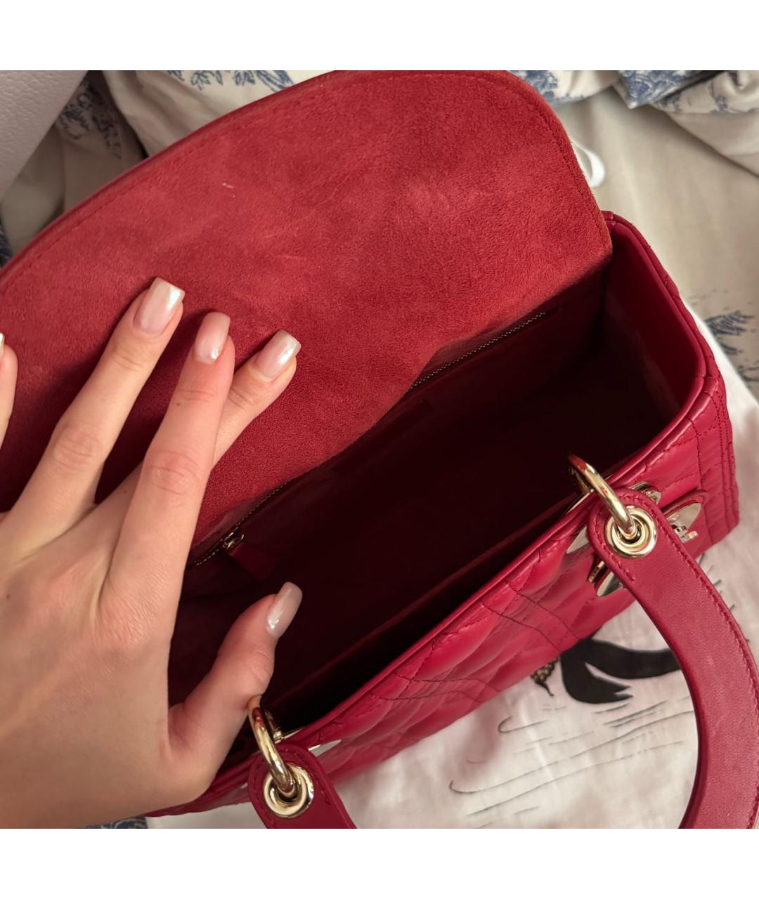 CHRISTIAN DIOR Бордовая кожаная сумка с короткими ручками, фото 4