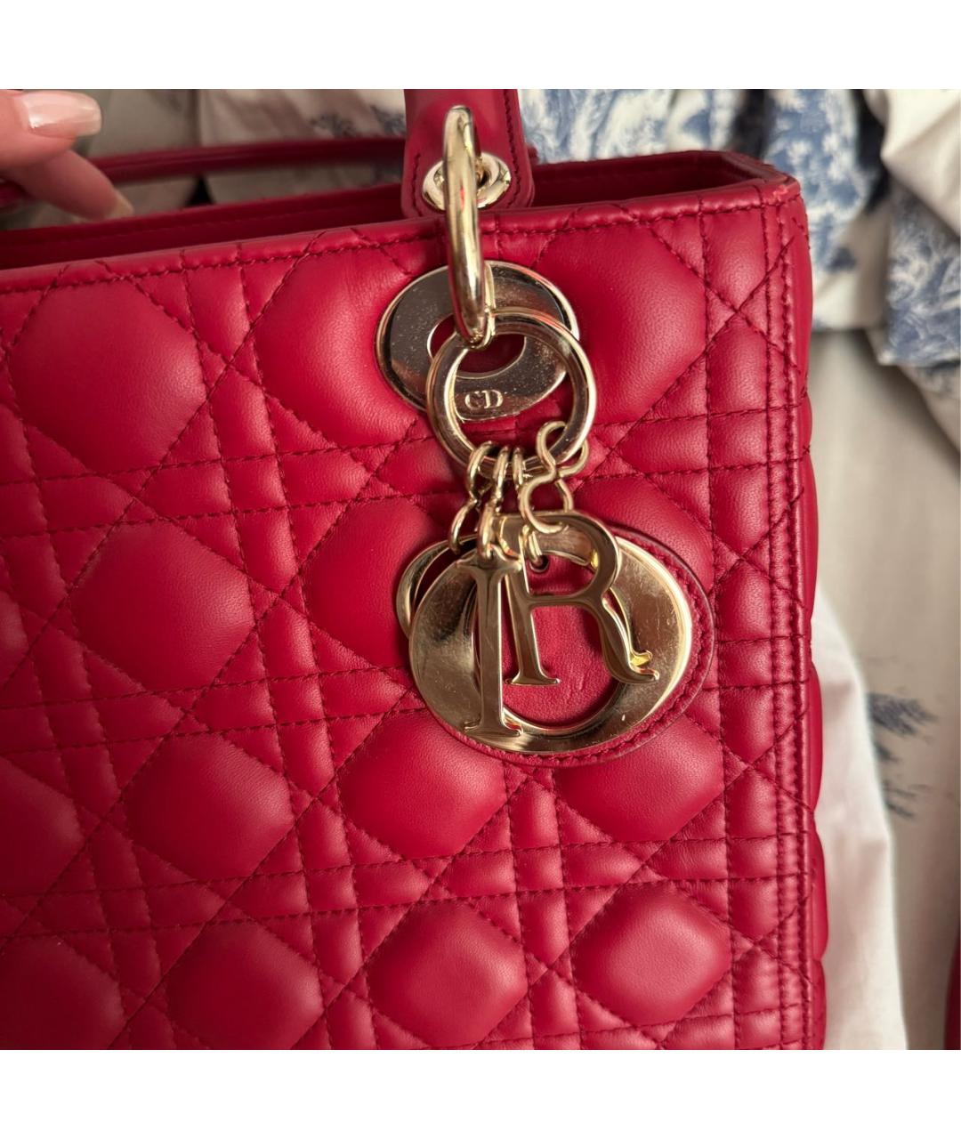 CHRISTIAN DIOR Бордовая кожаная сумка с короткими ручками, фото 7