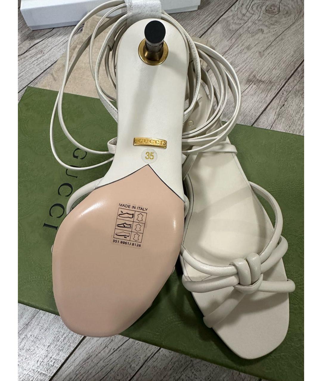 GUCCI Бежевые кожаные босоножки, фото 4