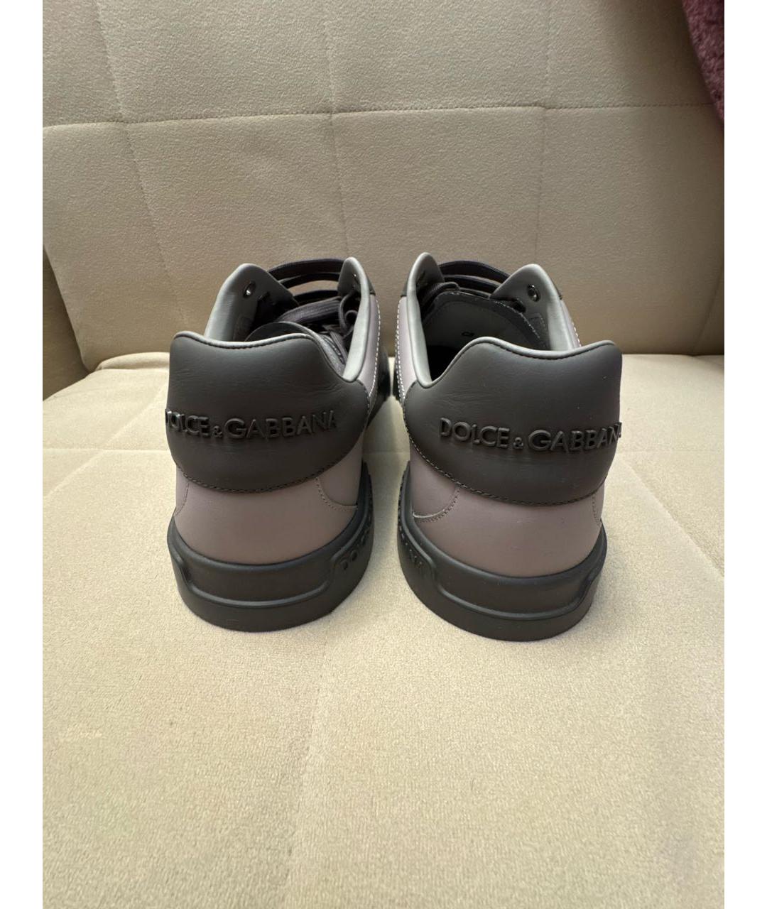 DOLCE&GABBANA Серые кожаные низкие кроссовки / кеды, фото 4