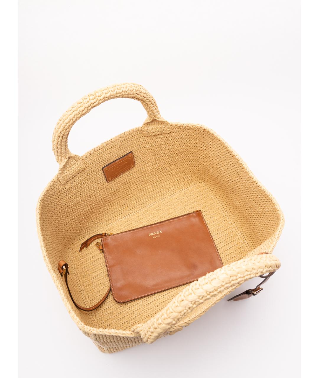 PRADA Бежевая пелетеная сумка тоут, фото 6