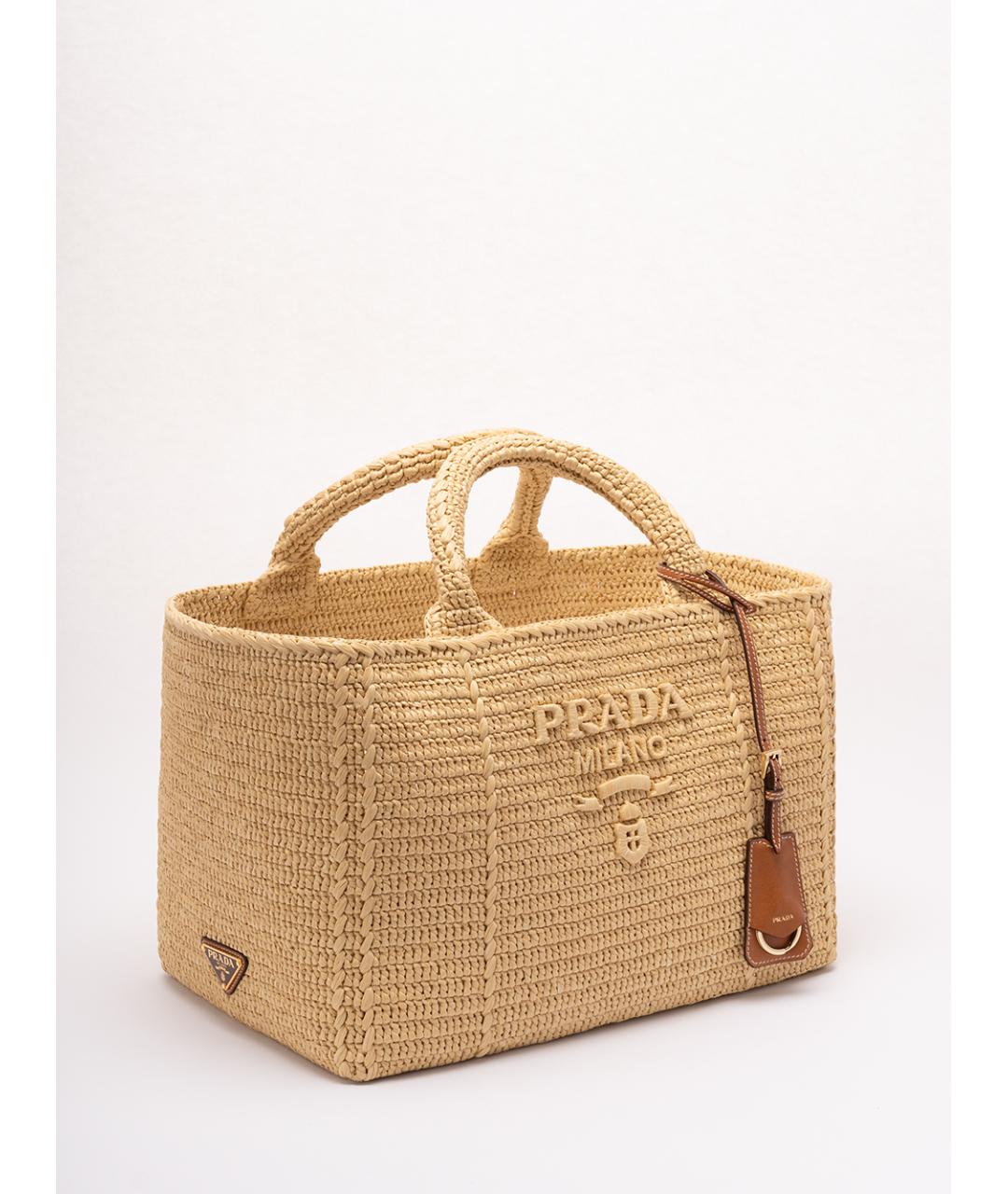 PRADA Бежевая пелетеная сумка тоут, фото 3