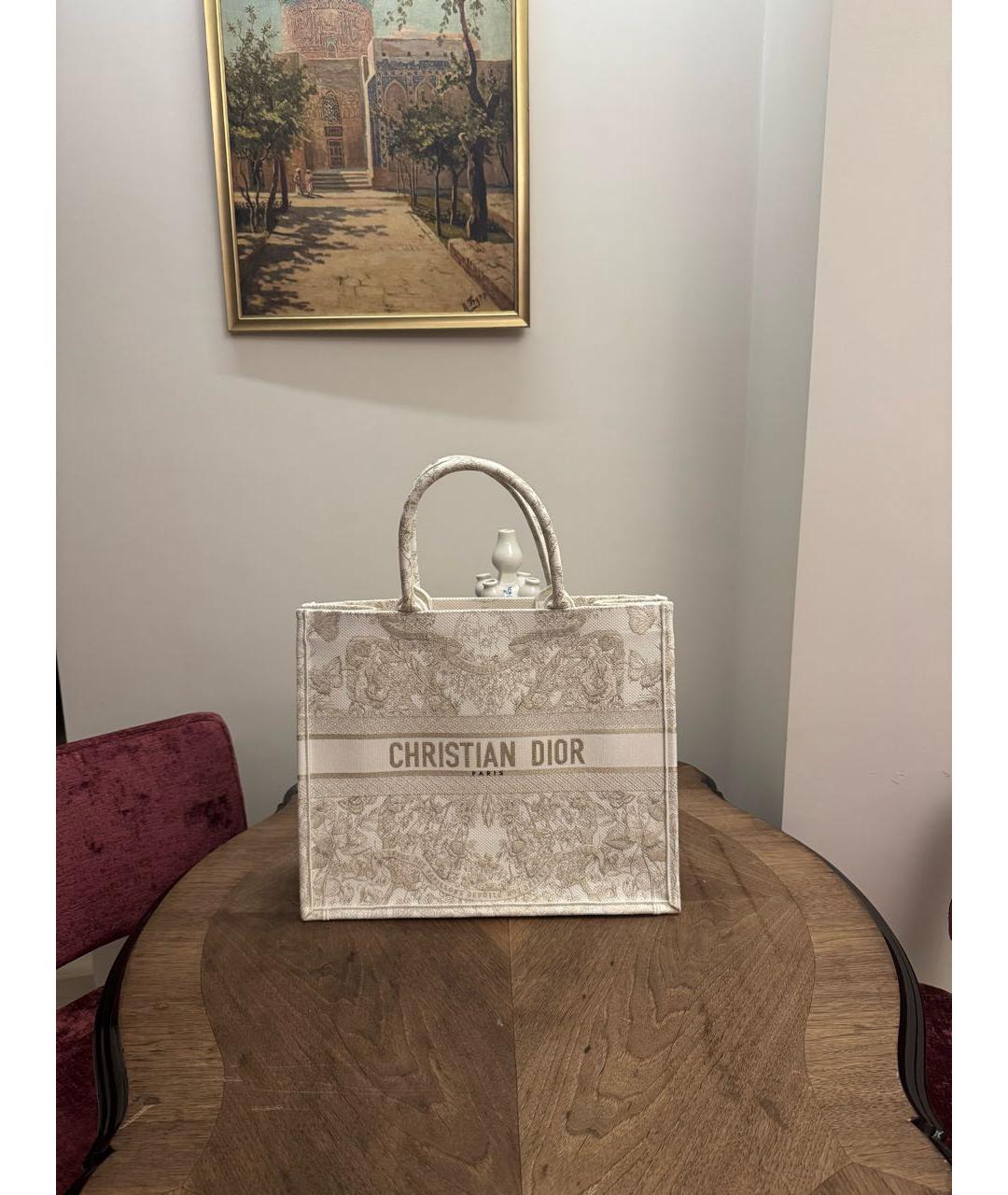 CHRISTIAN DIOR Белая жаккардовая сумка тоут, фото 5