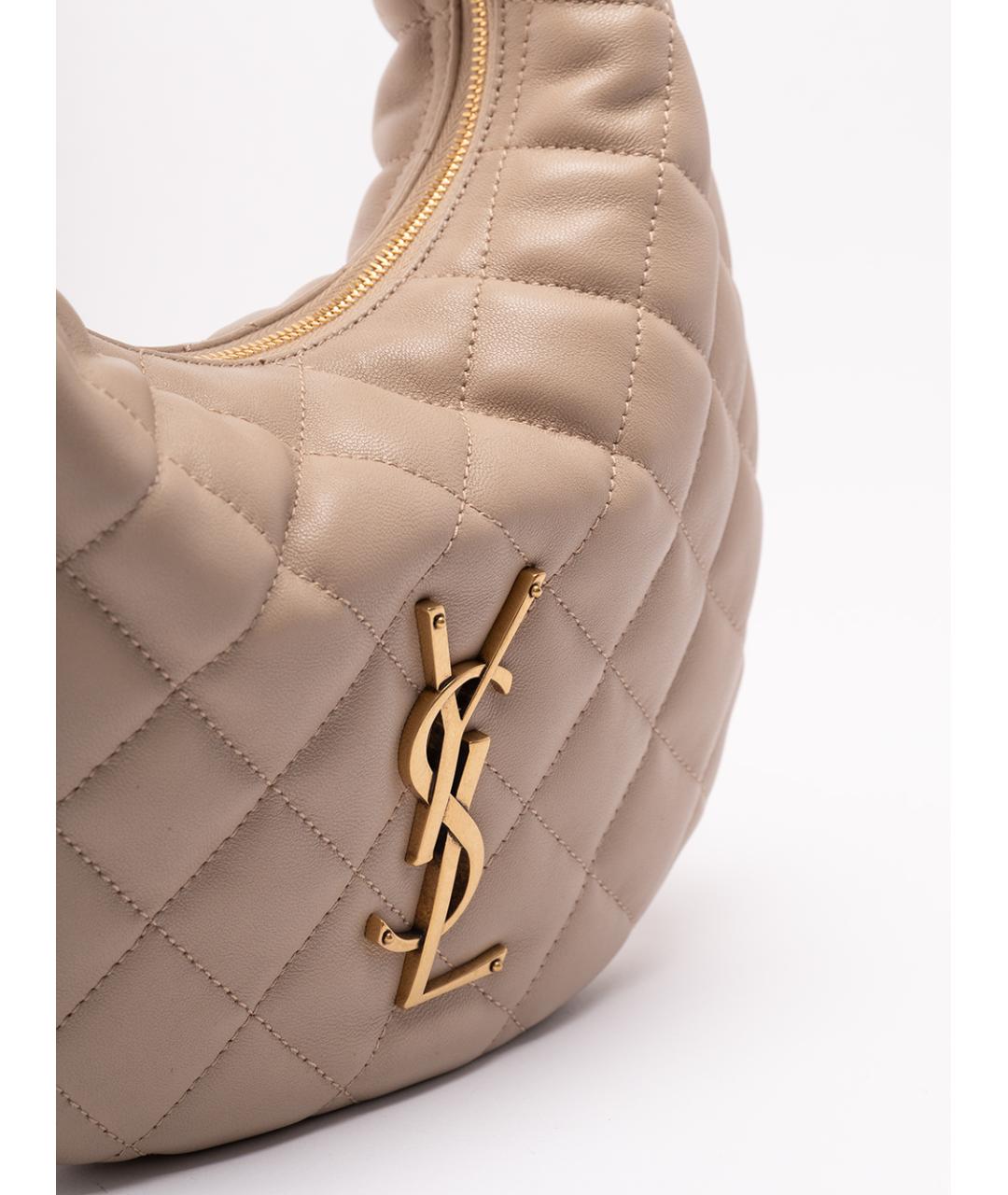 SAINT LAURENT Бежевая кожаная сумка с короткими ручками, фото 4
