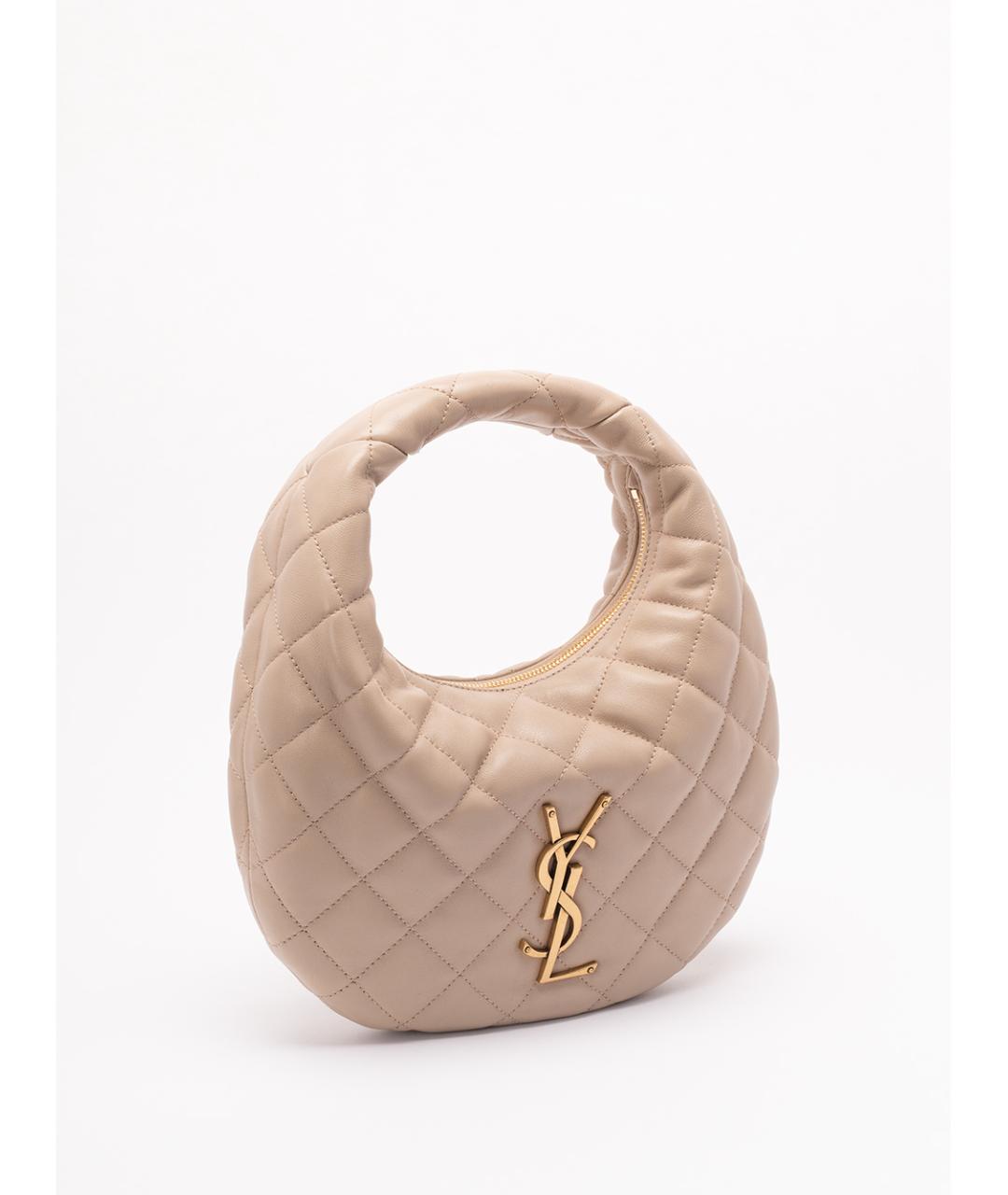 SAINT LAURENT Бежевая кожаная сумка с короткими ручками, фото 3