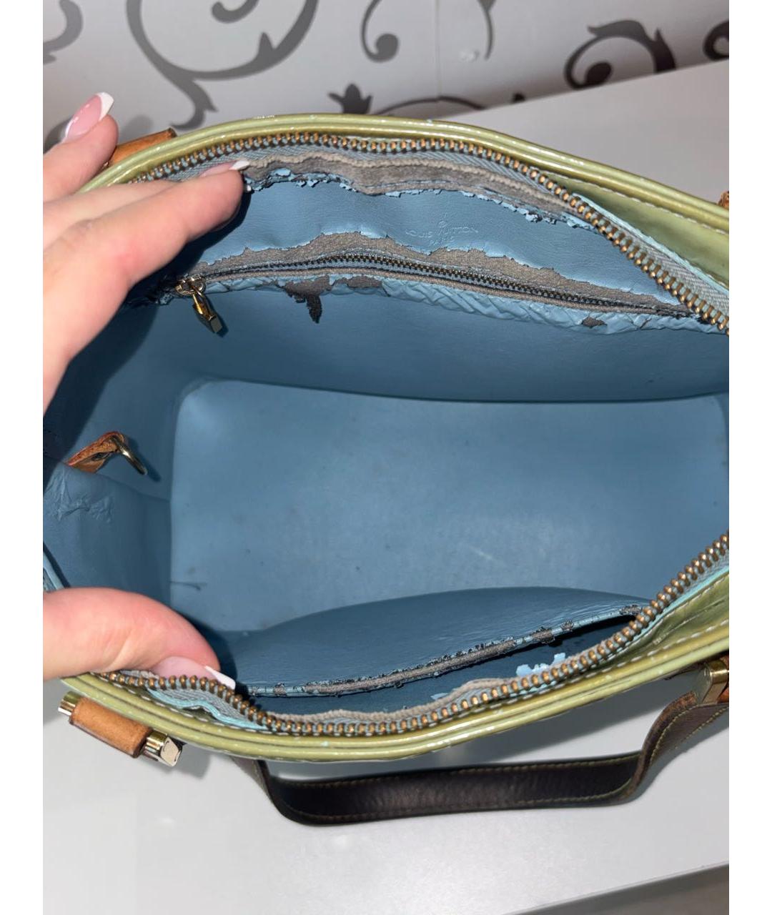 LOUIS VUITTON Зеленая сумка тоут из лакированной кожи, фото 4