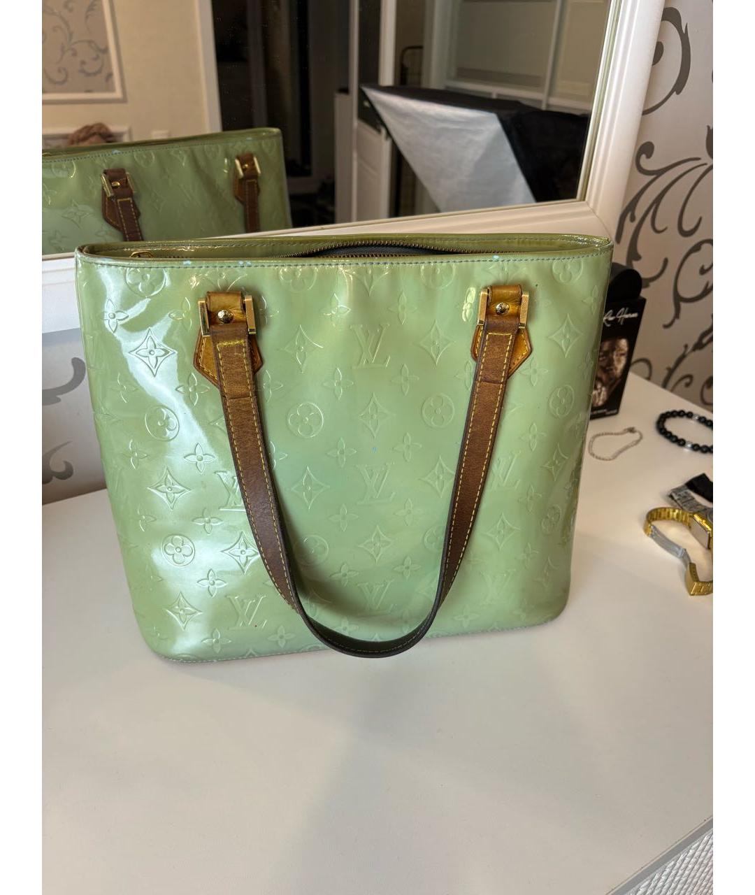 LOUIS VUITTON Зеленая сумка тоут из лакированной кожи, фото 2