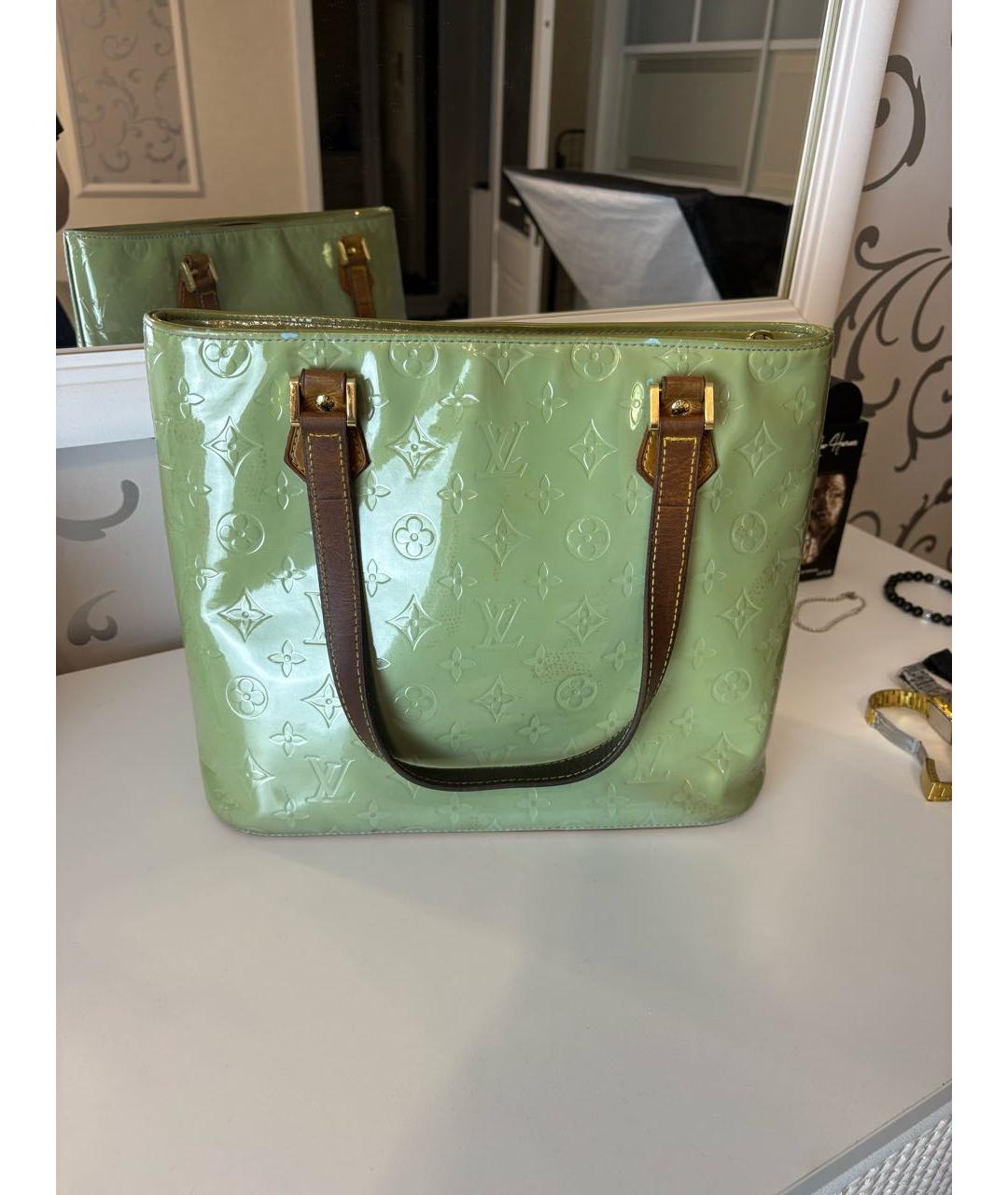 LOUIS VUITTON Зеленая сумка тоут из лакированной кожи, фото 5