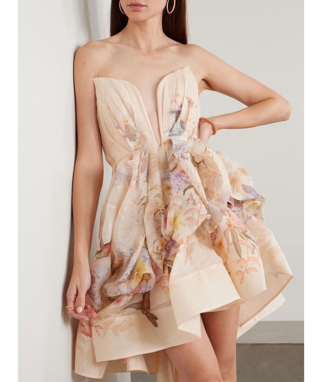ZIMMERMANN Бежевое льняное коктейльное платье, фото 8