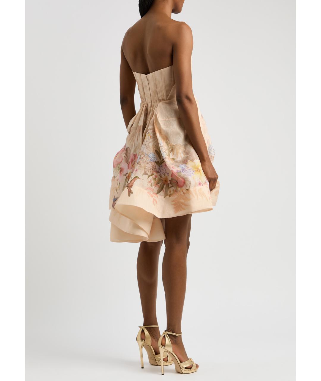 ZIMMERMANN Бежевое льняное коктейльное платье, фото 4