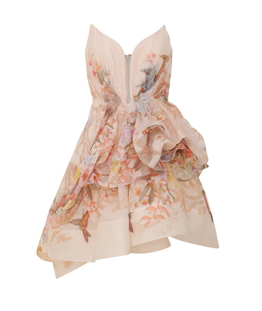 ZIMMERMANN Бежевое льняное коктейльное платье, фото 9