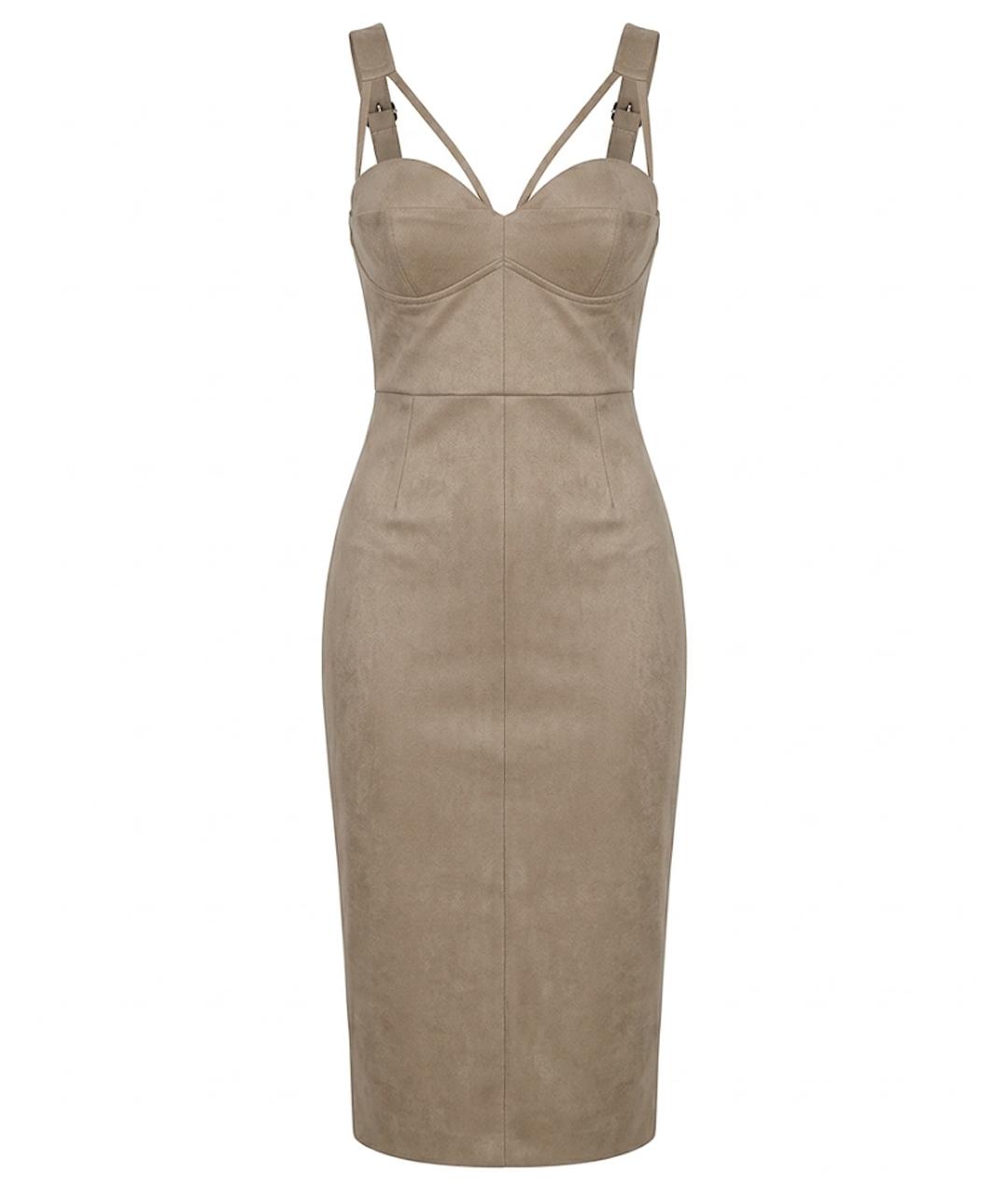 BALMAIN Коричневое замшевое коктейльное платье, фото 1