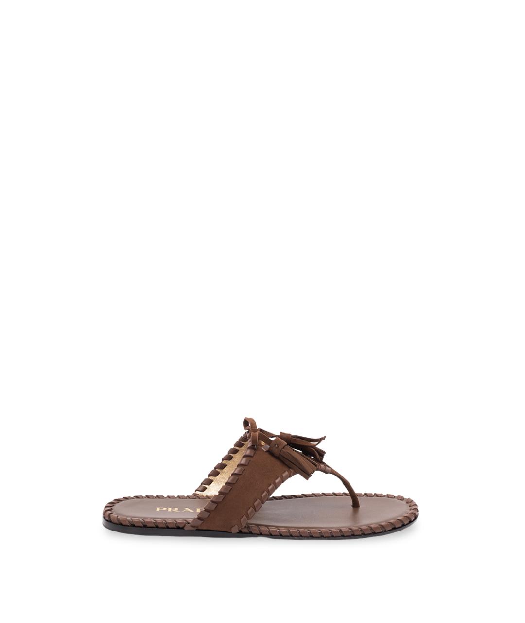 PRADA Коричневые кожаные шлепанцы, фото 7