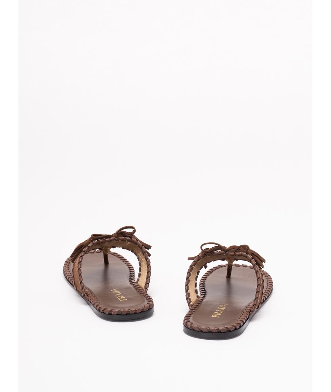 PRADA Коричневые кожаные шлепанцы, фото 3