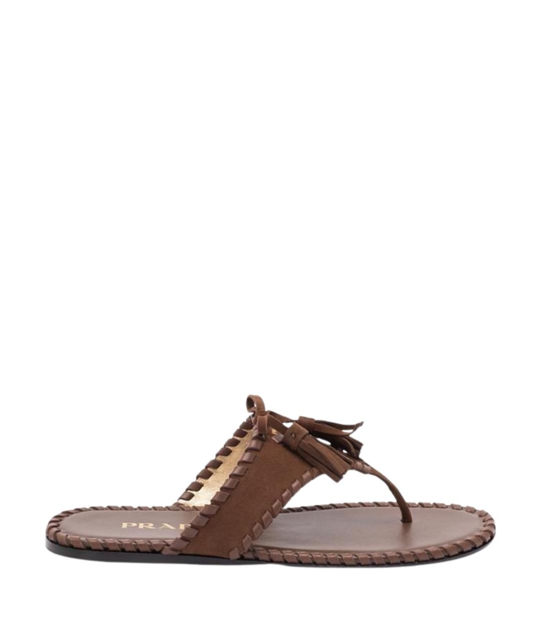 PRADA Коричневые кожаные шлепанцы, фото 1
