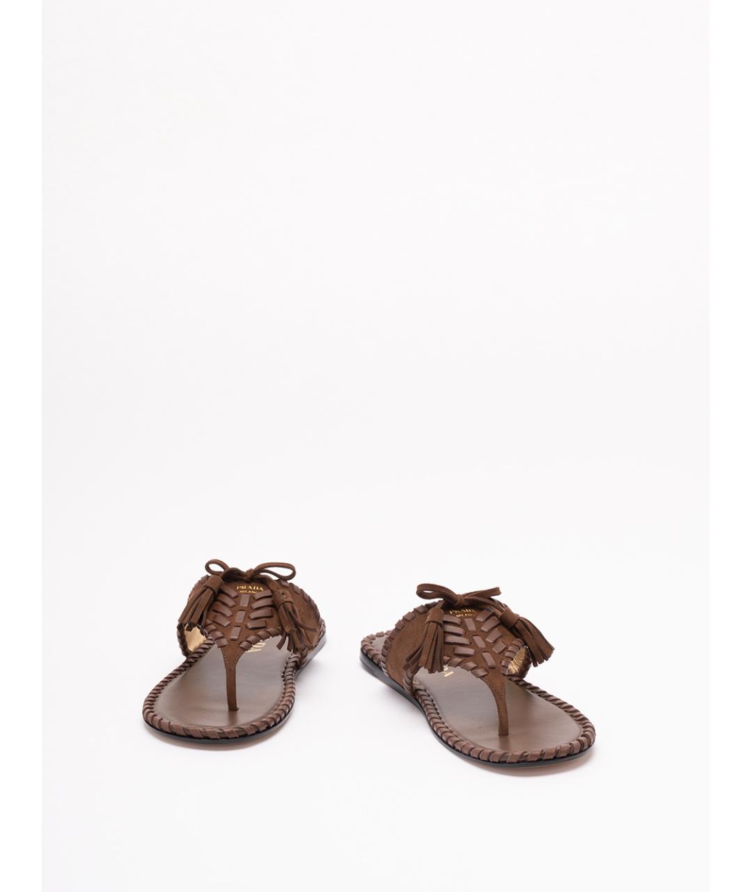 PRADA Коричневые кожаные шлепанцы, фото 2