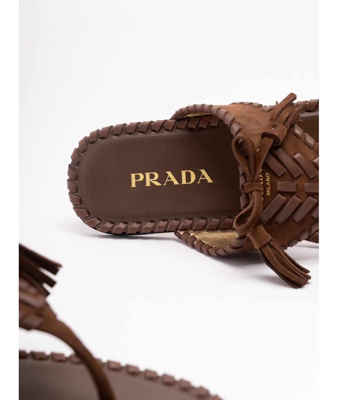 PRADA Коричневые кожаные шлепанцы, фото 6