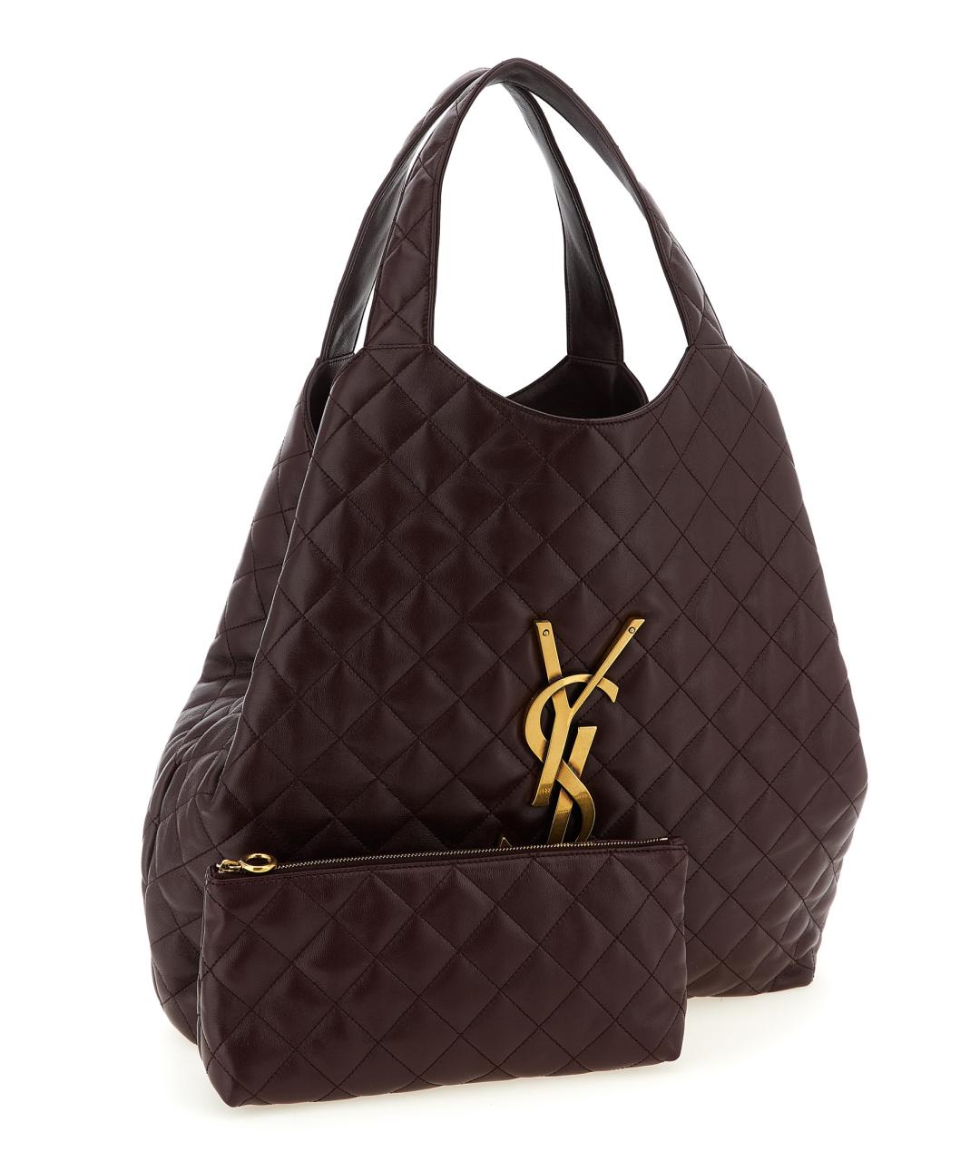 SAINT LAURENT Бордовая кожаная сумка тоут, фото 3