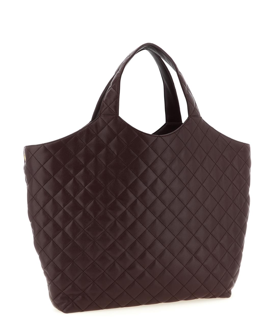 SAINT LAURENT Бордовая кожаная сумка тоут, фото 2