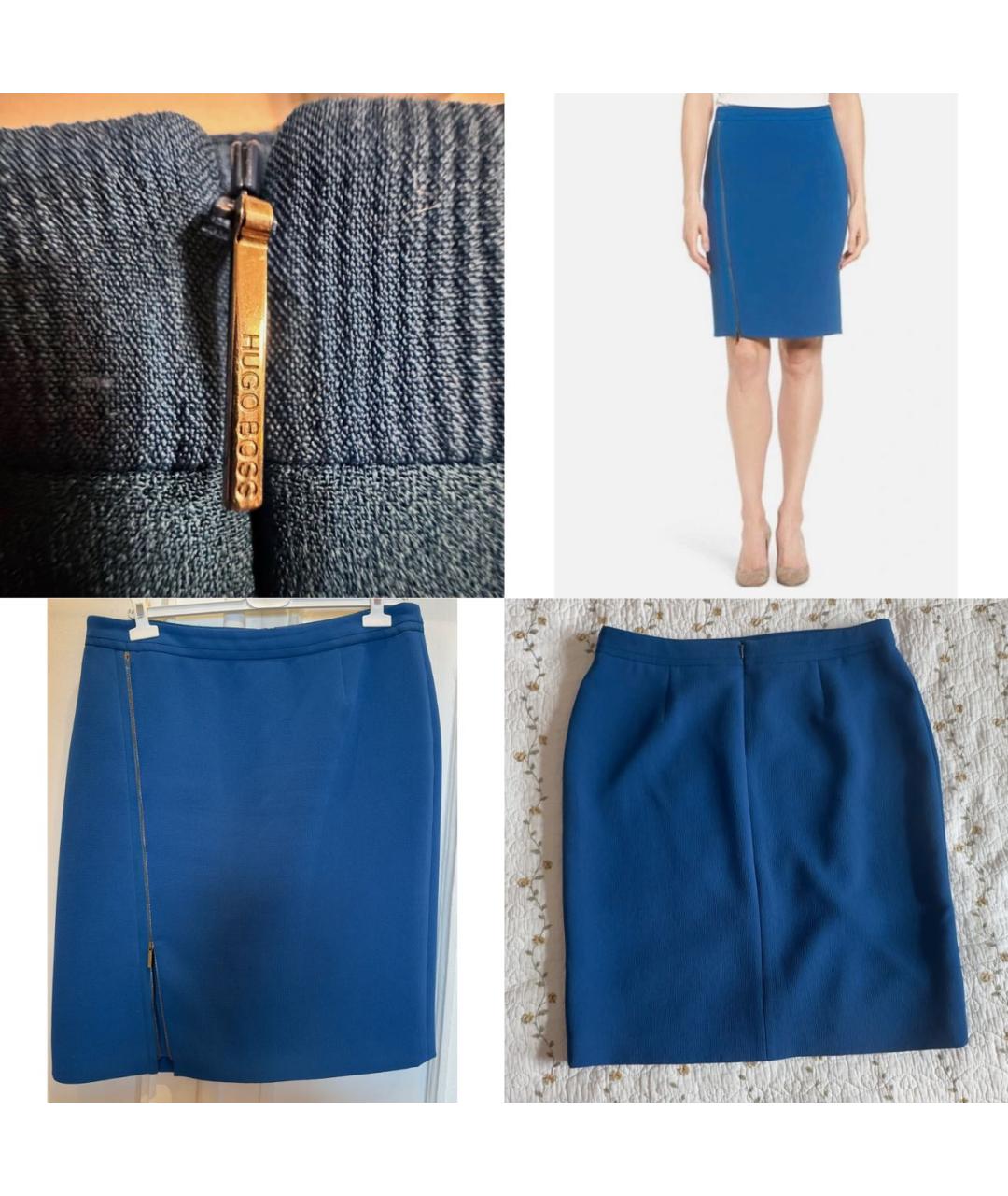 HUGO BOSS Синяя полиэстеровая юбка миди, фото 7