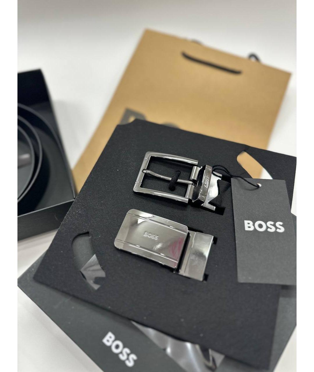 HUGO BOSS Черный кожаный ремень, фото 2