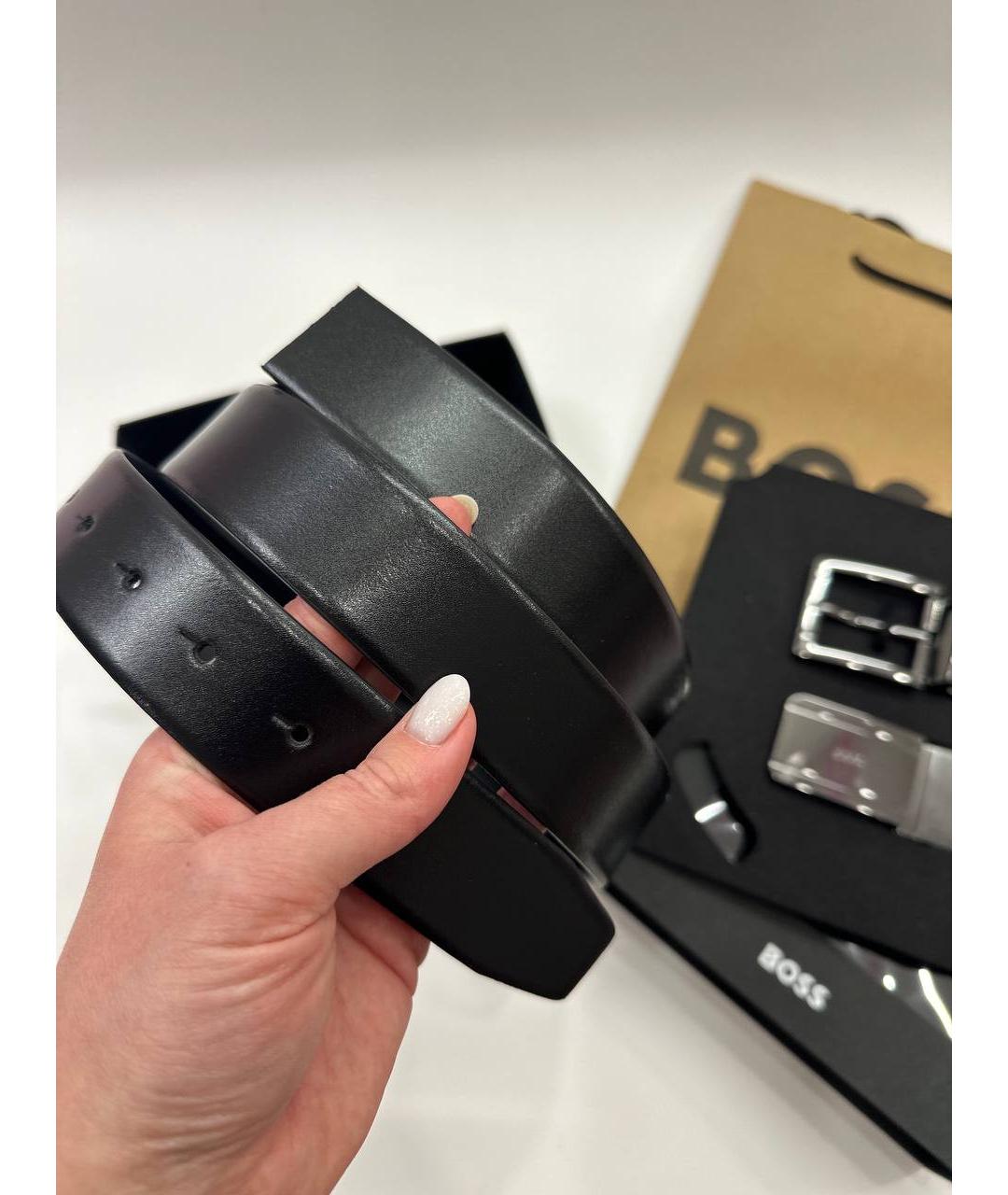 HUGO BOSS Черный кожаный ремень, фото 4