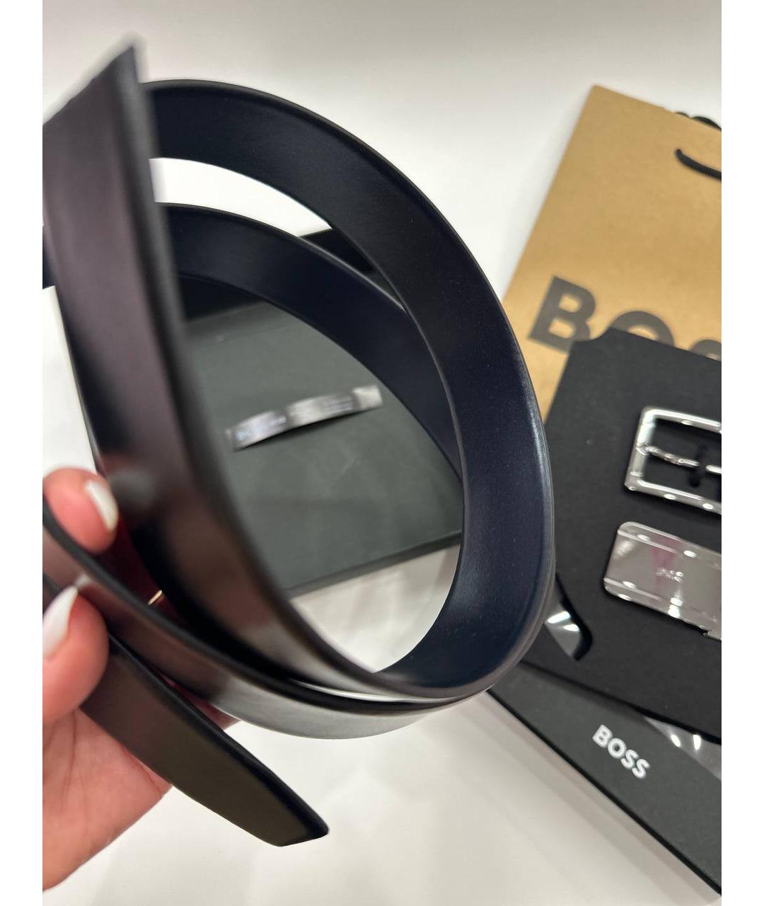 HUGO BOSS Черный кожаный ремень, фото 6