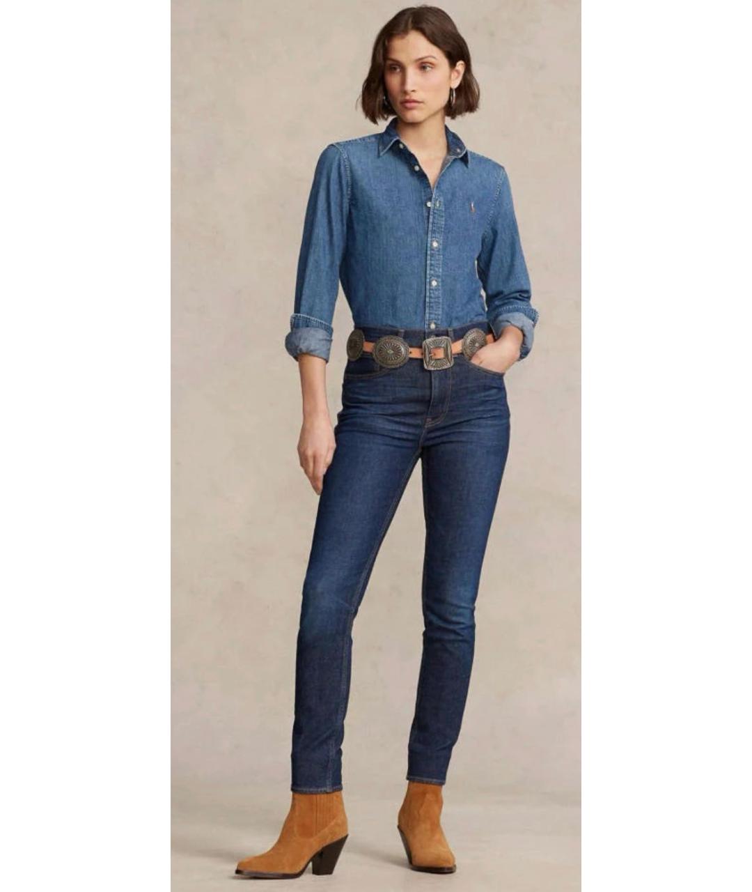 POLO RALPH LAUREN Темно-синие хлопко-эластановые джинсы слим, фото 7