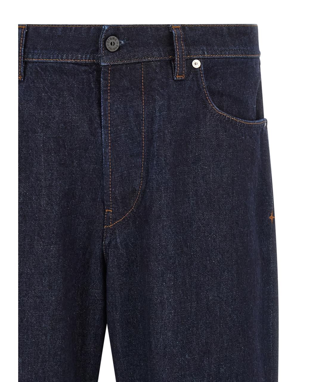 STONE ISLAND Темно-синие хлопковые прямые джинсы, фото 3