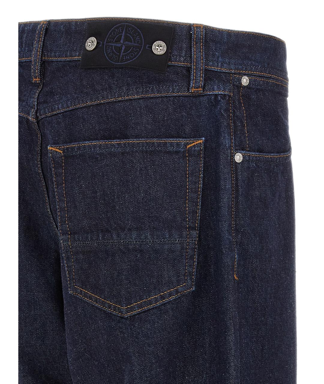 STONE ISLAND Темно-синие хлопковые прямые джинсы, фото 4