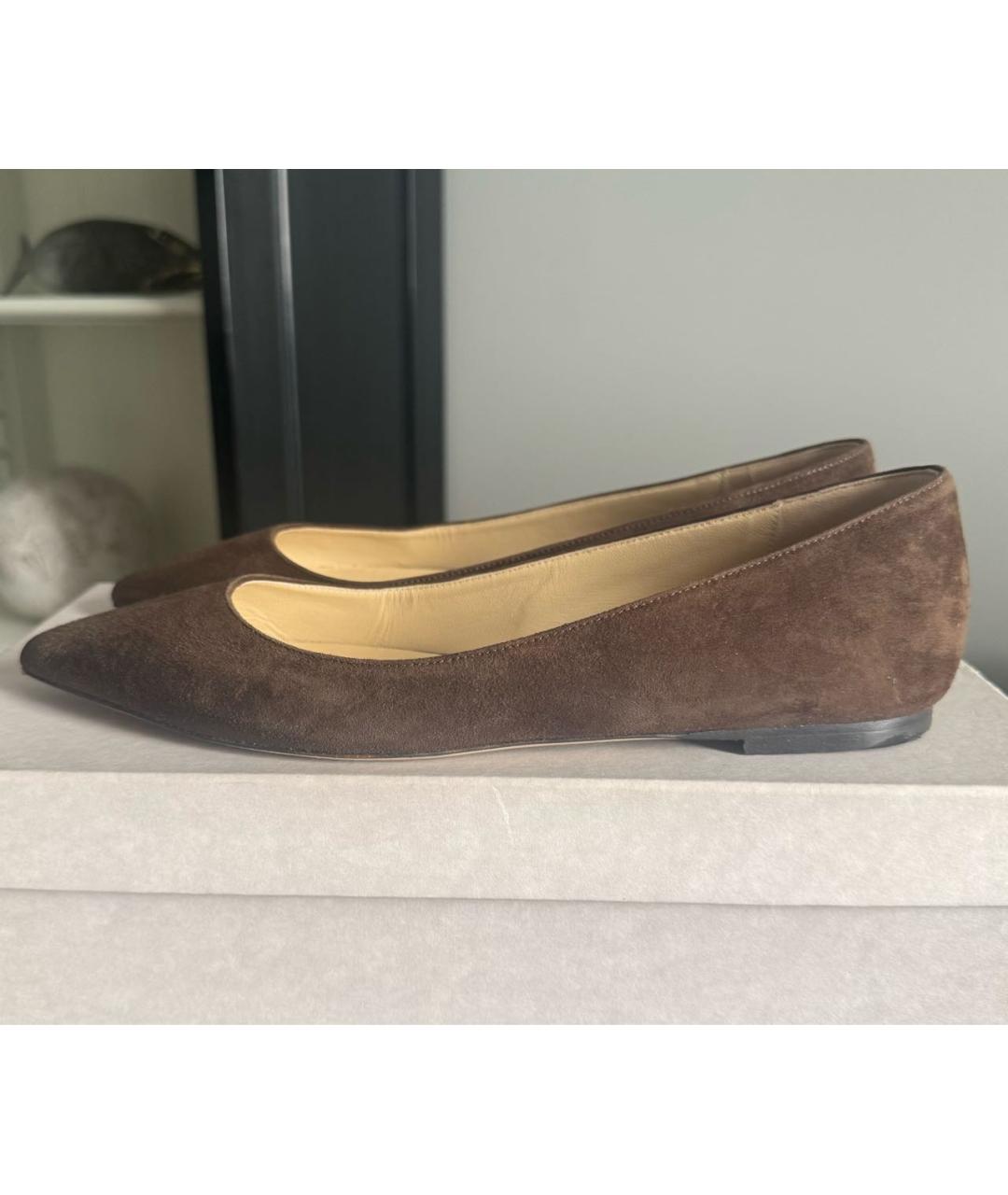 JIMMY CHOO Коричневые замшевые балетки, фото 5