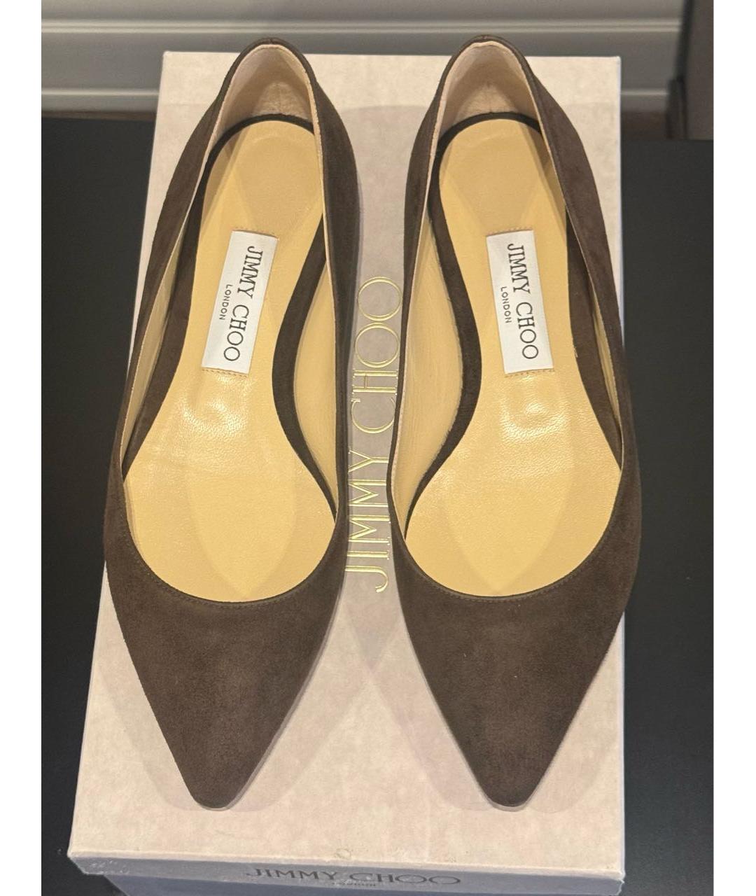 JIMMY CHOO Коричневые замшевые балетки, фото 2