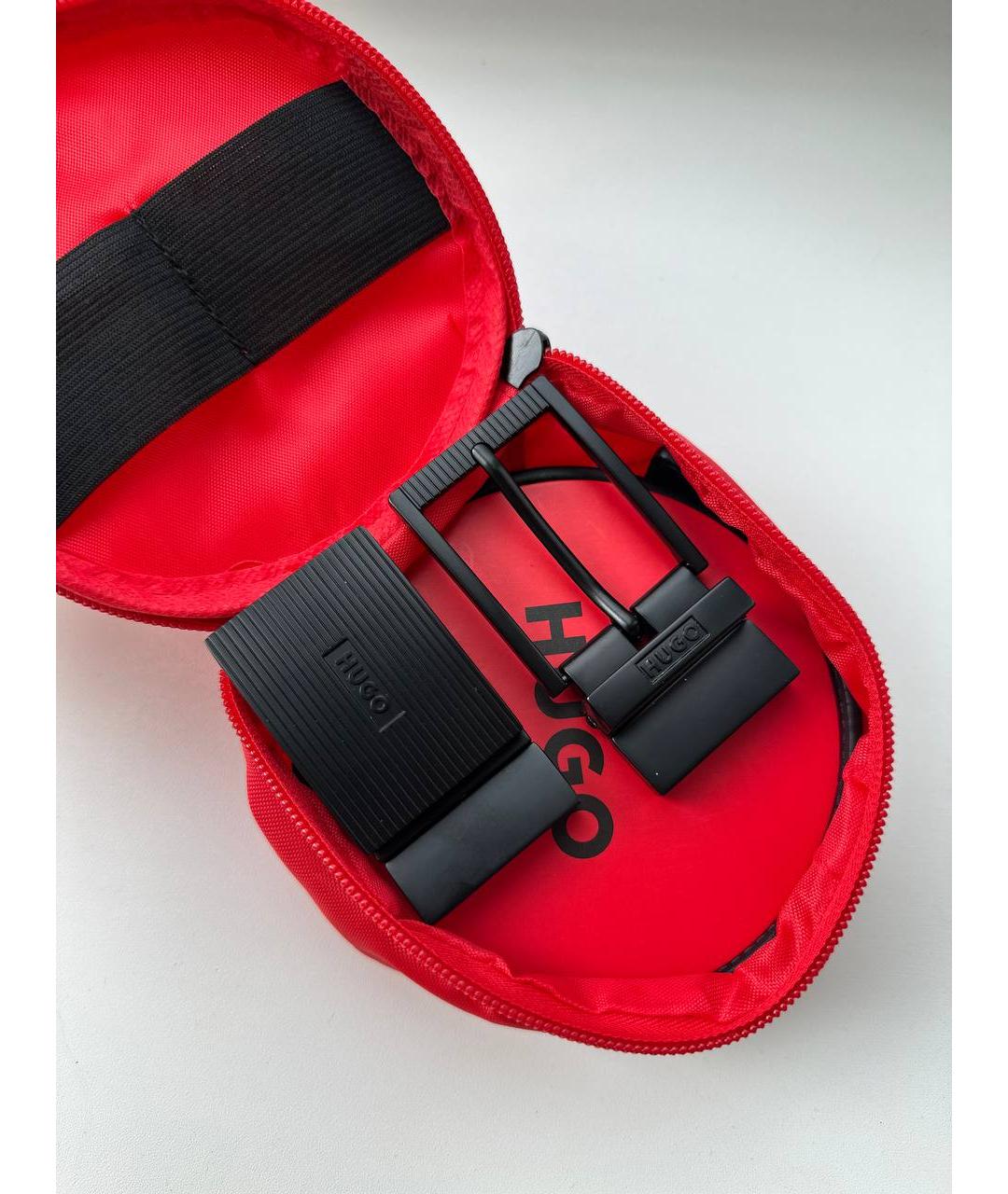 HUGO Черный кожаный ремень, фото 3