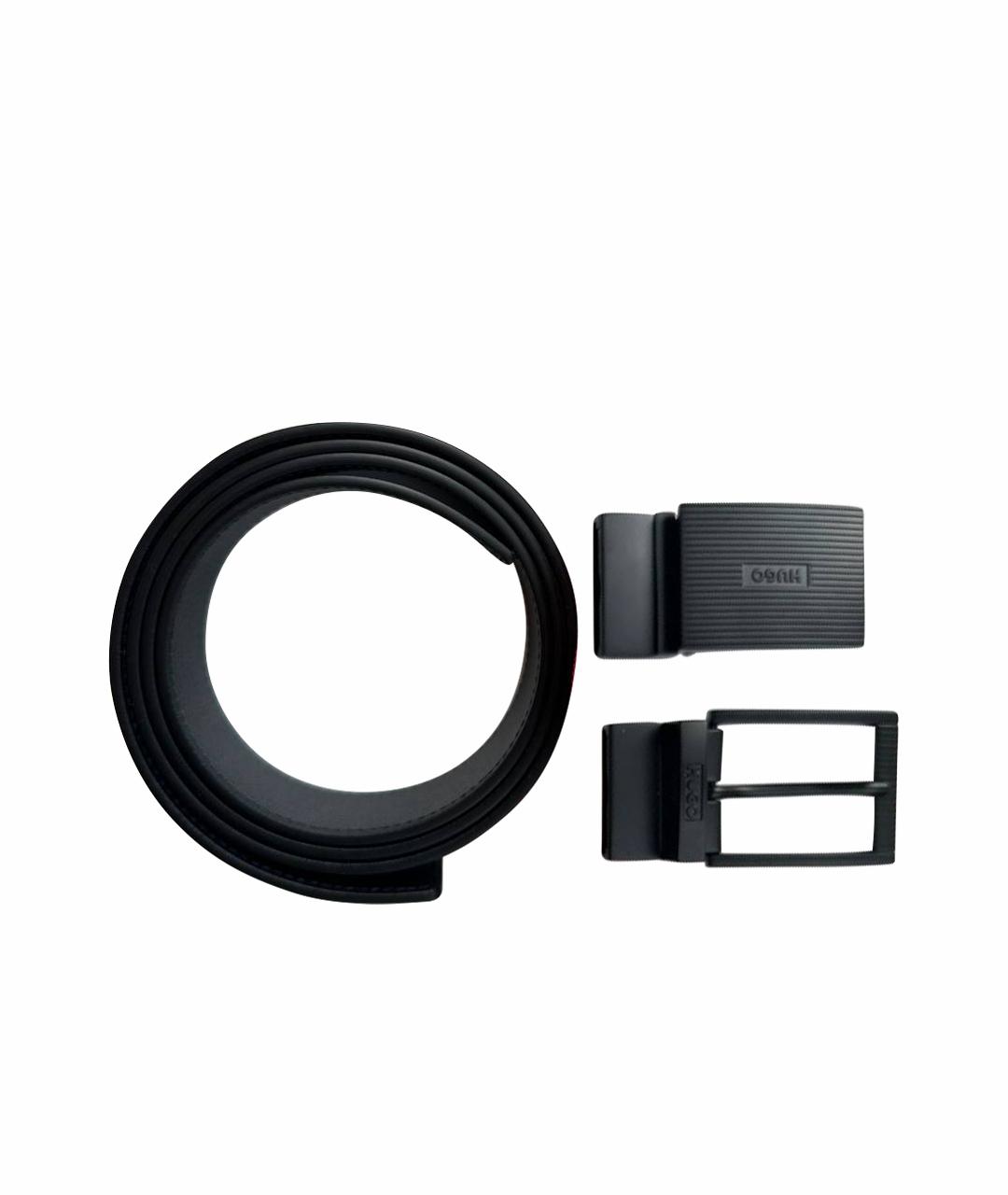 HUGO Черный кожаный ремень, фото 1