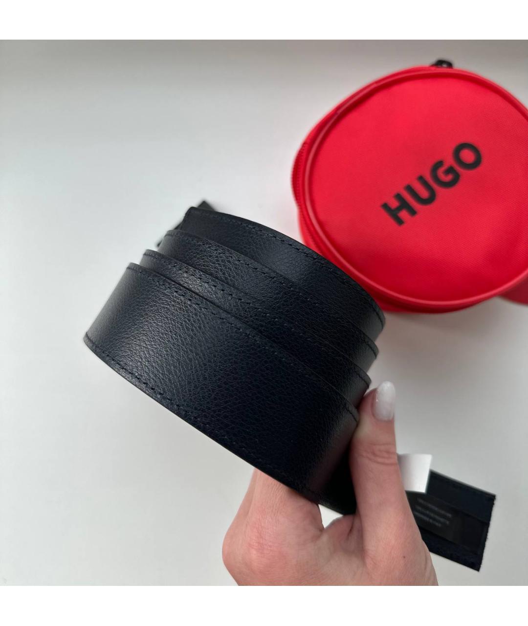 HUGO Черный кожаный ремень, фото 6