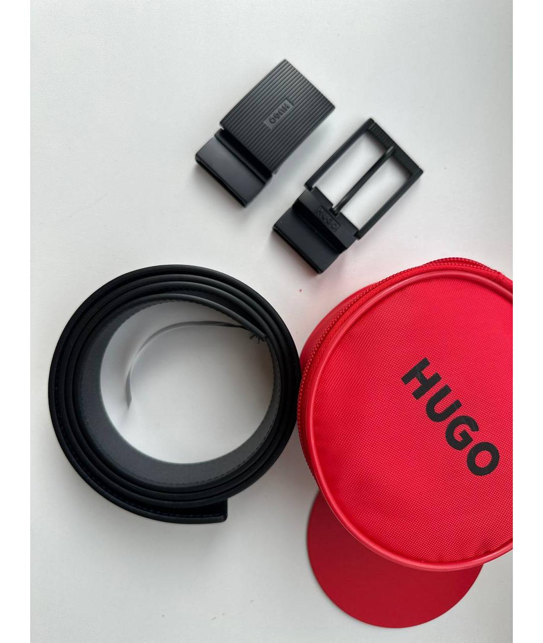 HUGO Черный кожаный ремень, фото 7