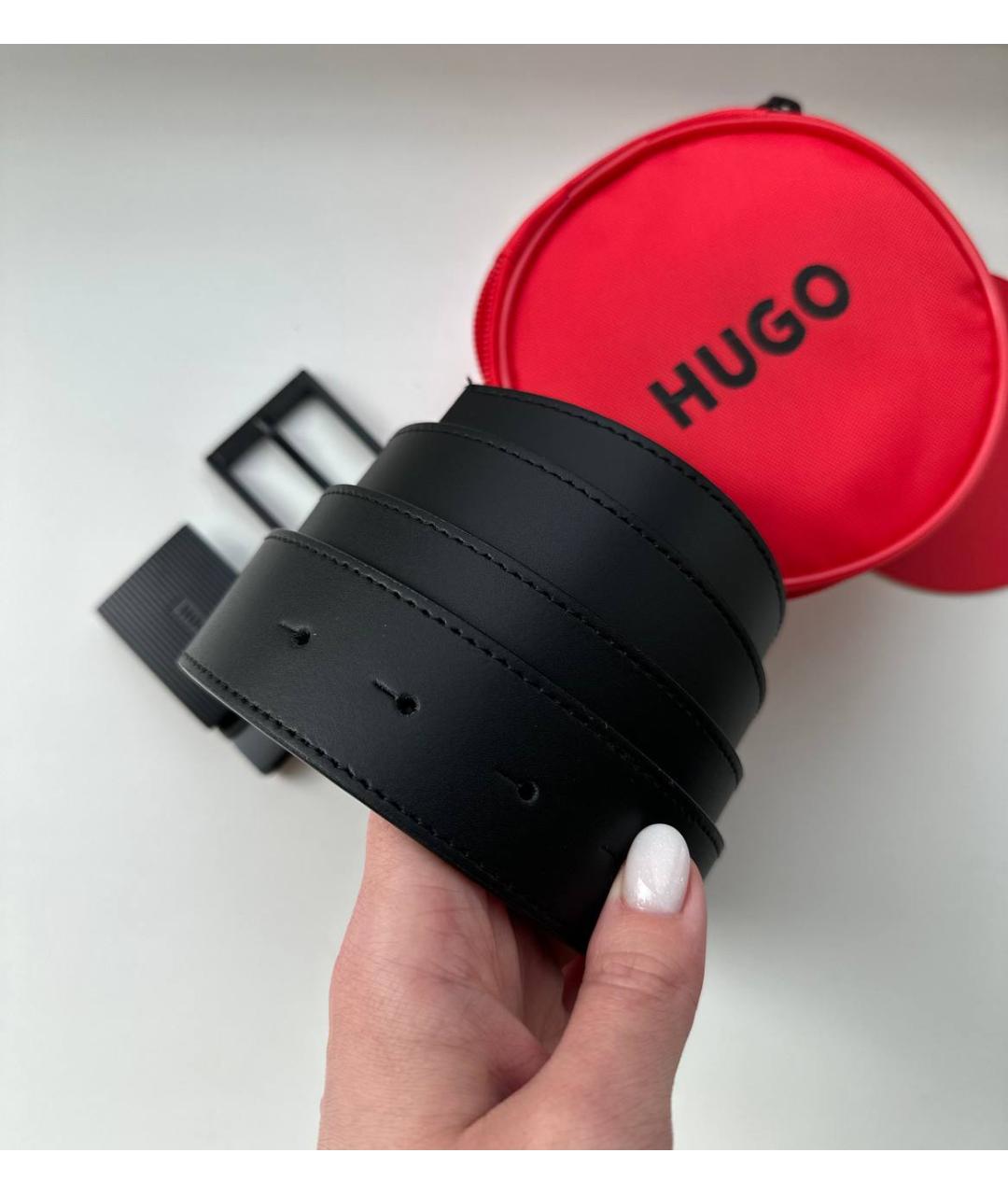 HUGO Черный кожаный ремень, фото 5