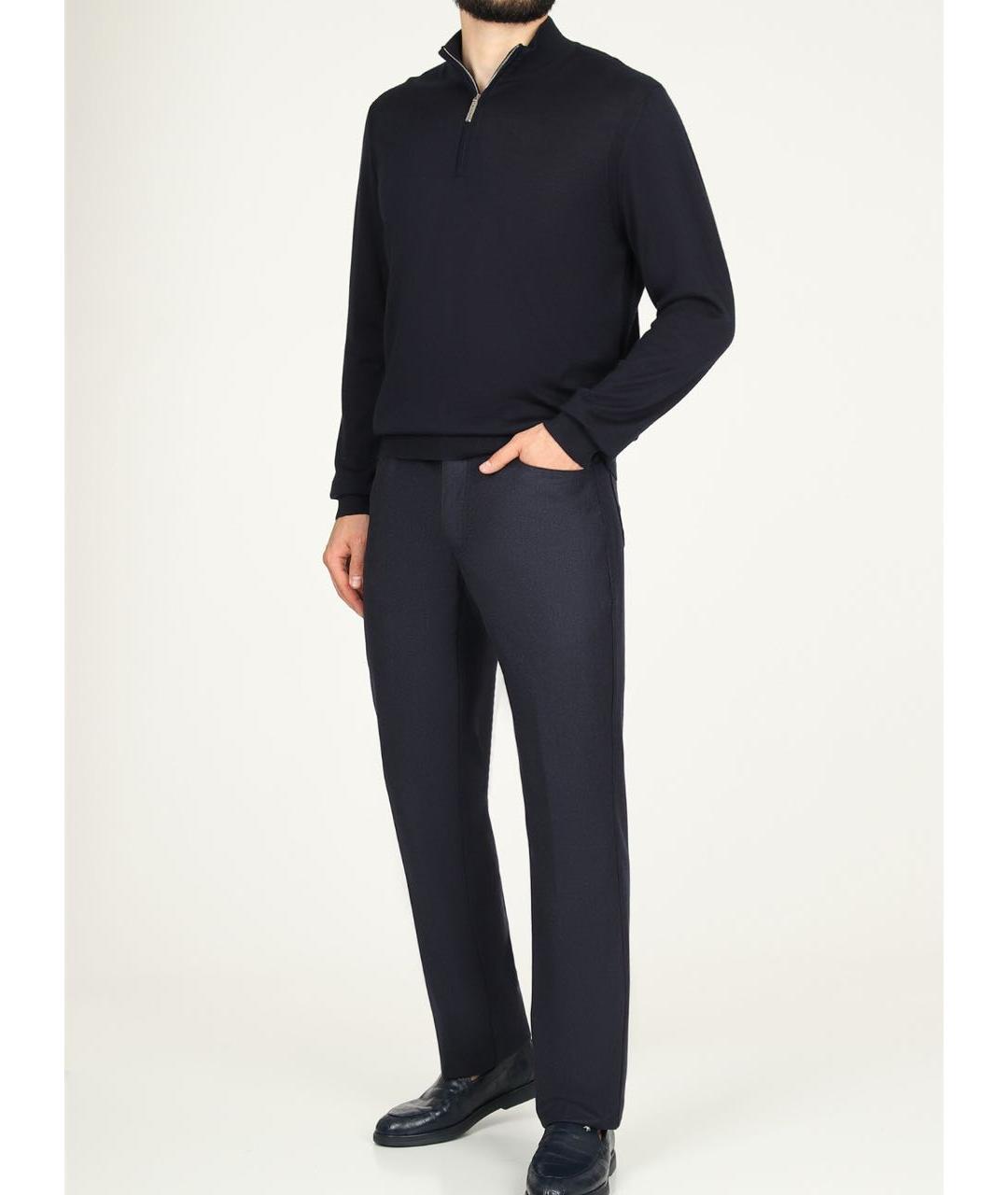 STEFANO RICCI Темно-синие шерстяные повседневные брюки, фото 4