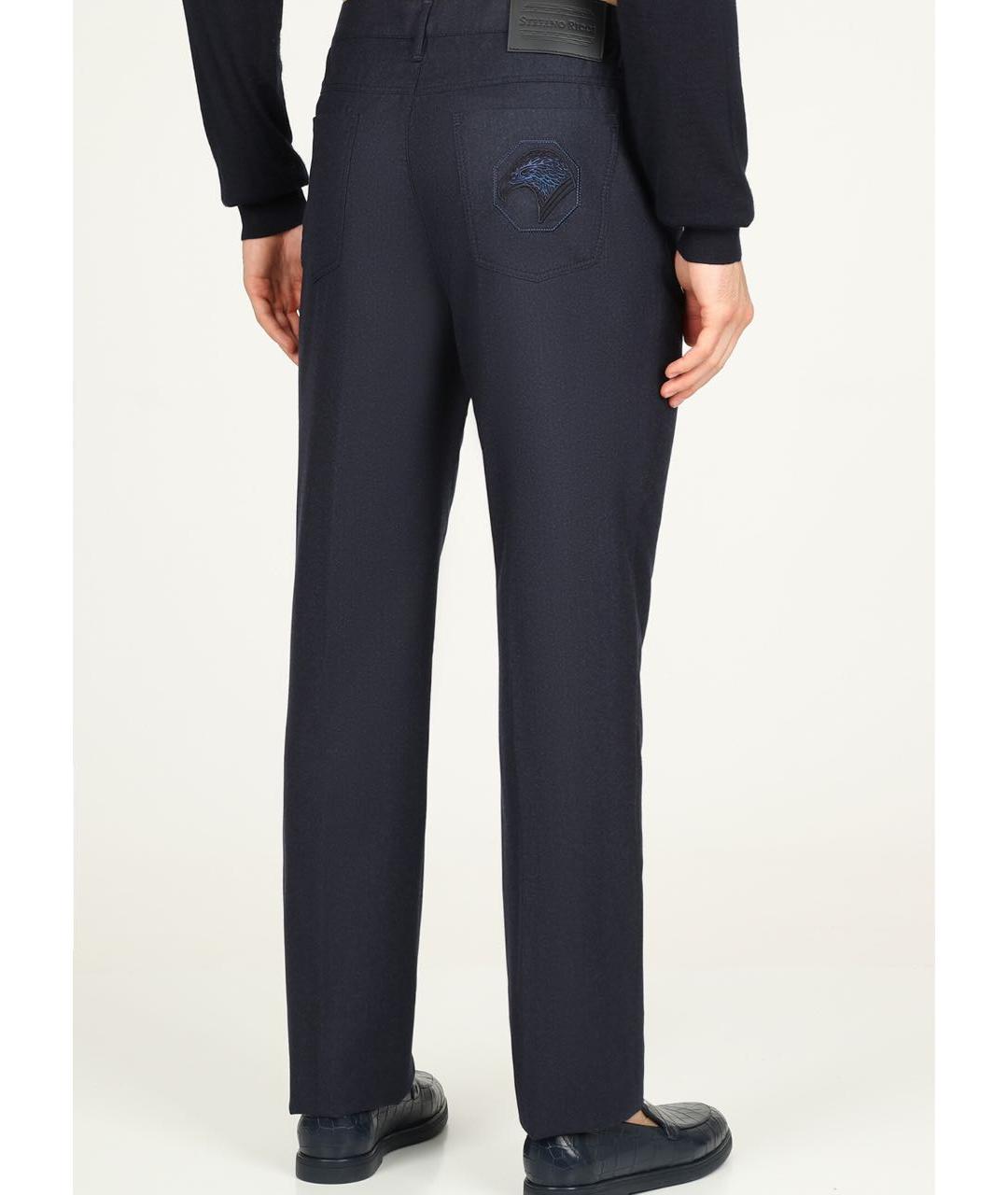 STEFANO RICCI Темно-синие шерстяные повседневные брюки, фото 3