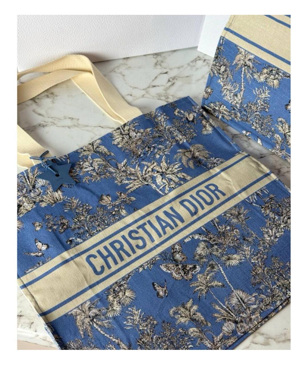 CHRISTIAN DIOR Голубая тканевая пляжная сумка, фото 3