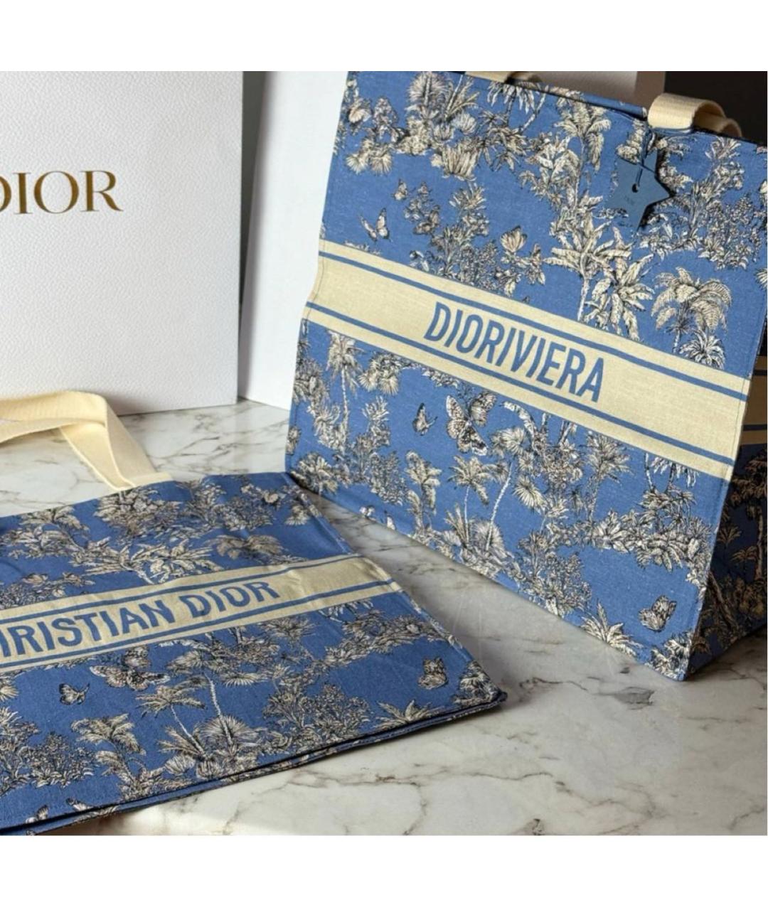 CHRISTIAN DIOR Голубая тканевая пляжная сумка, фото 2