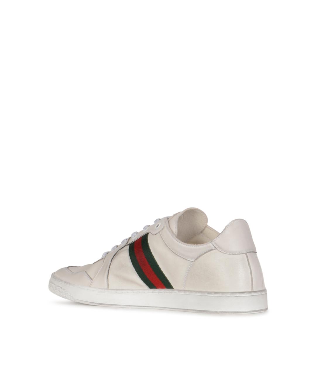 GUCCI Белые кожаные низкие кроссовки / кеды, фото 3