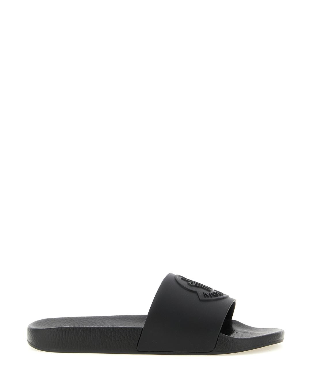 MONCLER Черные резиновые шлепанцы, фото 1