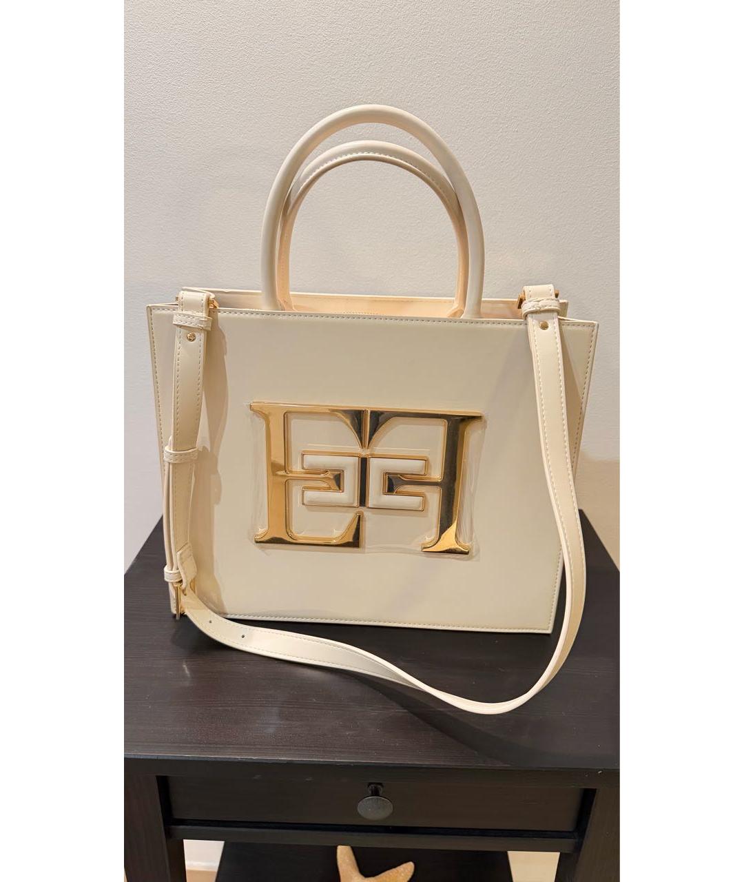 ELISABETTA FRANCHI Белая кожаная сумка с короткими ручками, фото 5